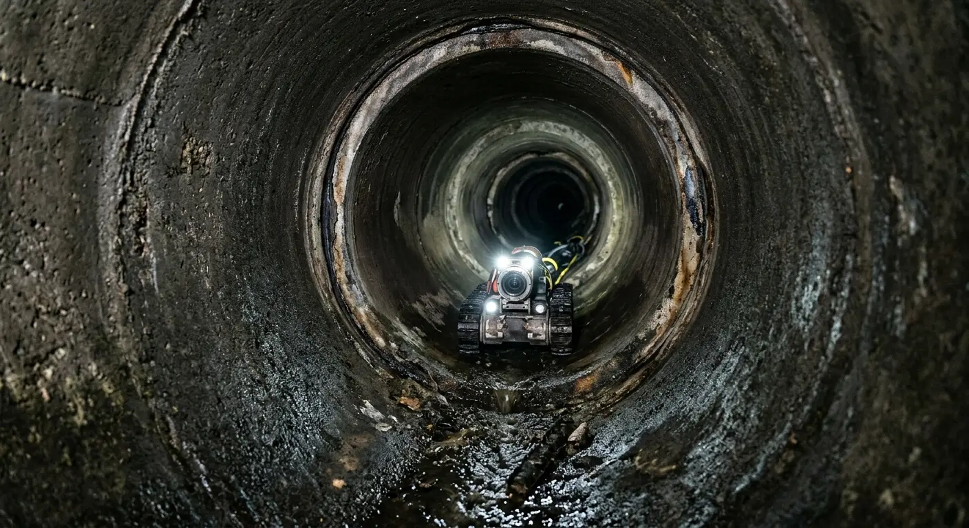 Robotic sewer camera inspecting pipe interior for Sewer Line Cleaning in Addison